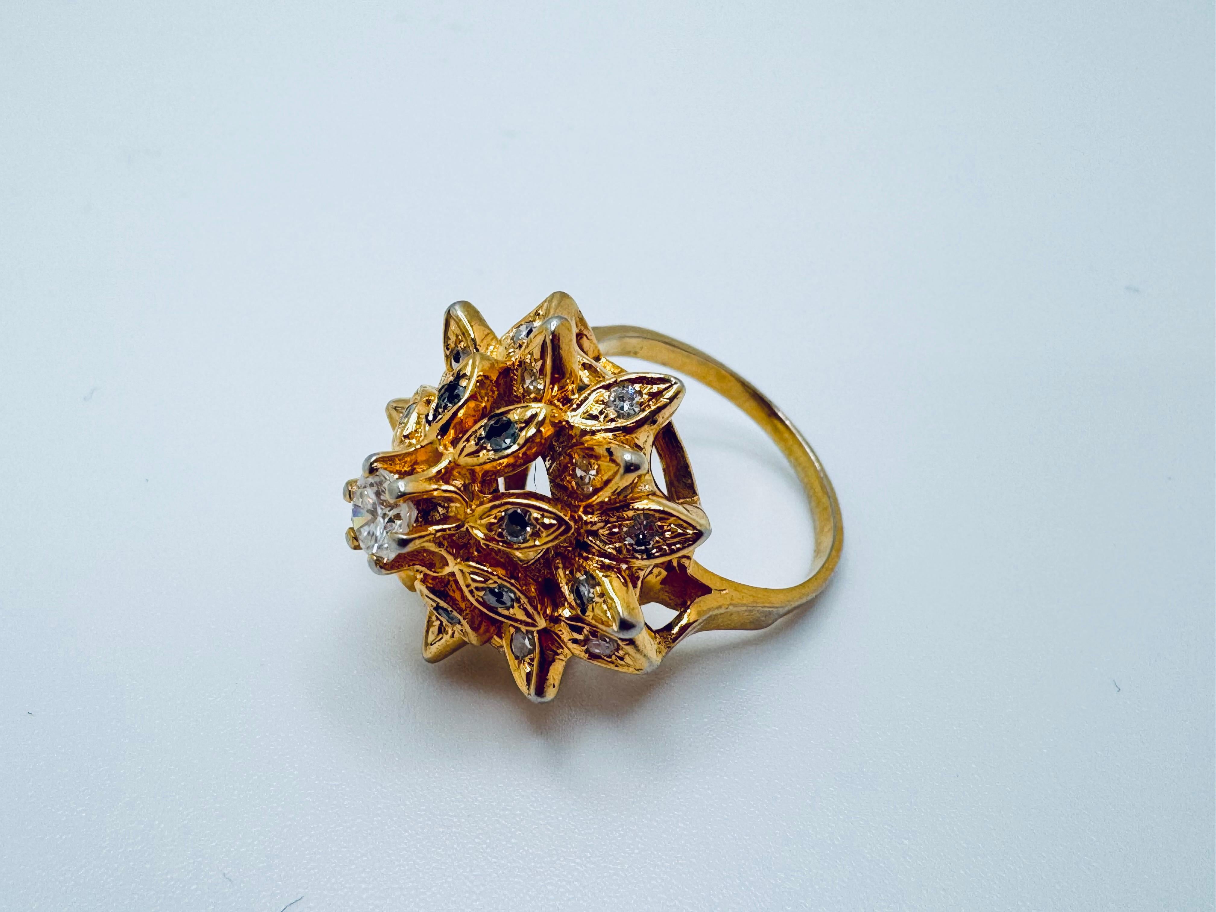 14K YG Diamant-Blumenring (Art déco) im Angebot