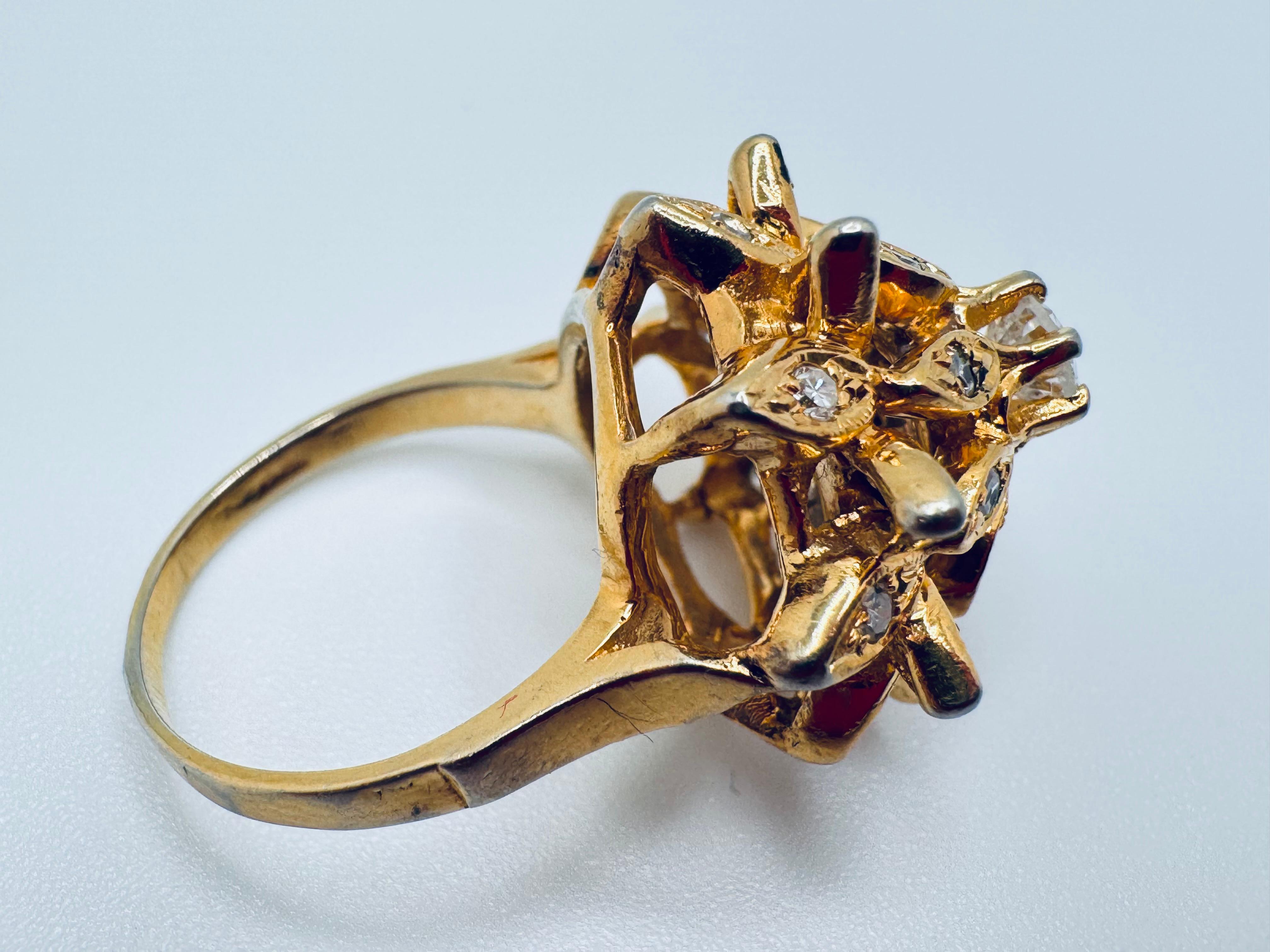 14K YG Diamant-Blumenring (Rundschliff) im Angebot