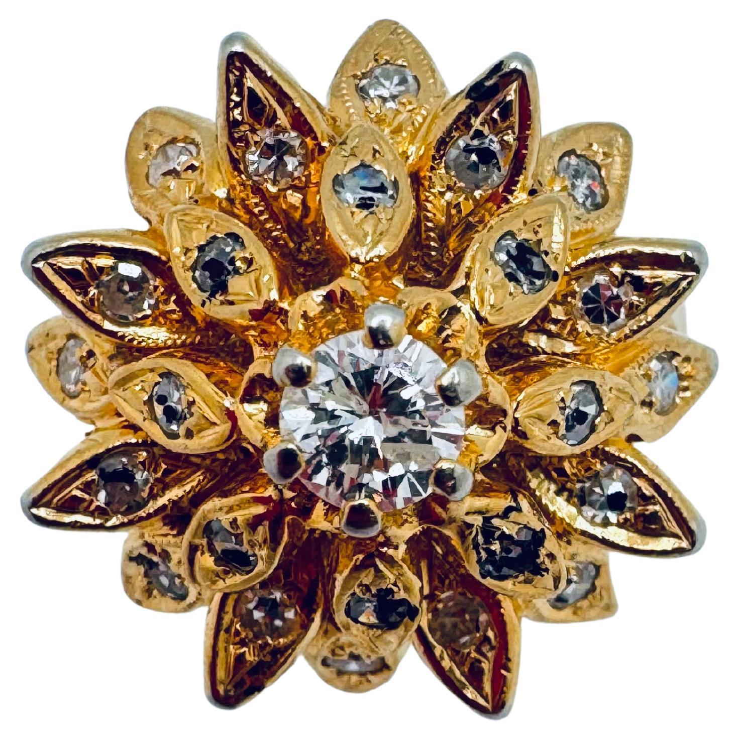 14K YG Diamond Flower Ring
