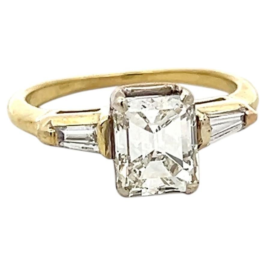 14K YG Engagement Ring with 1.98 Ct Tapered Baguette & Emerald Cut Diamonds GIA