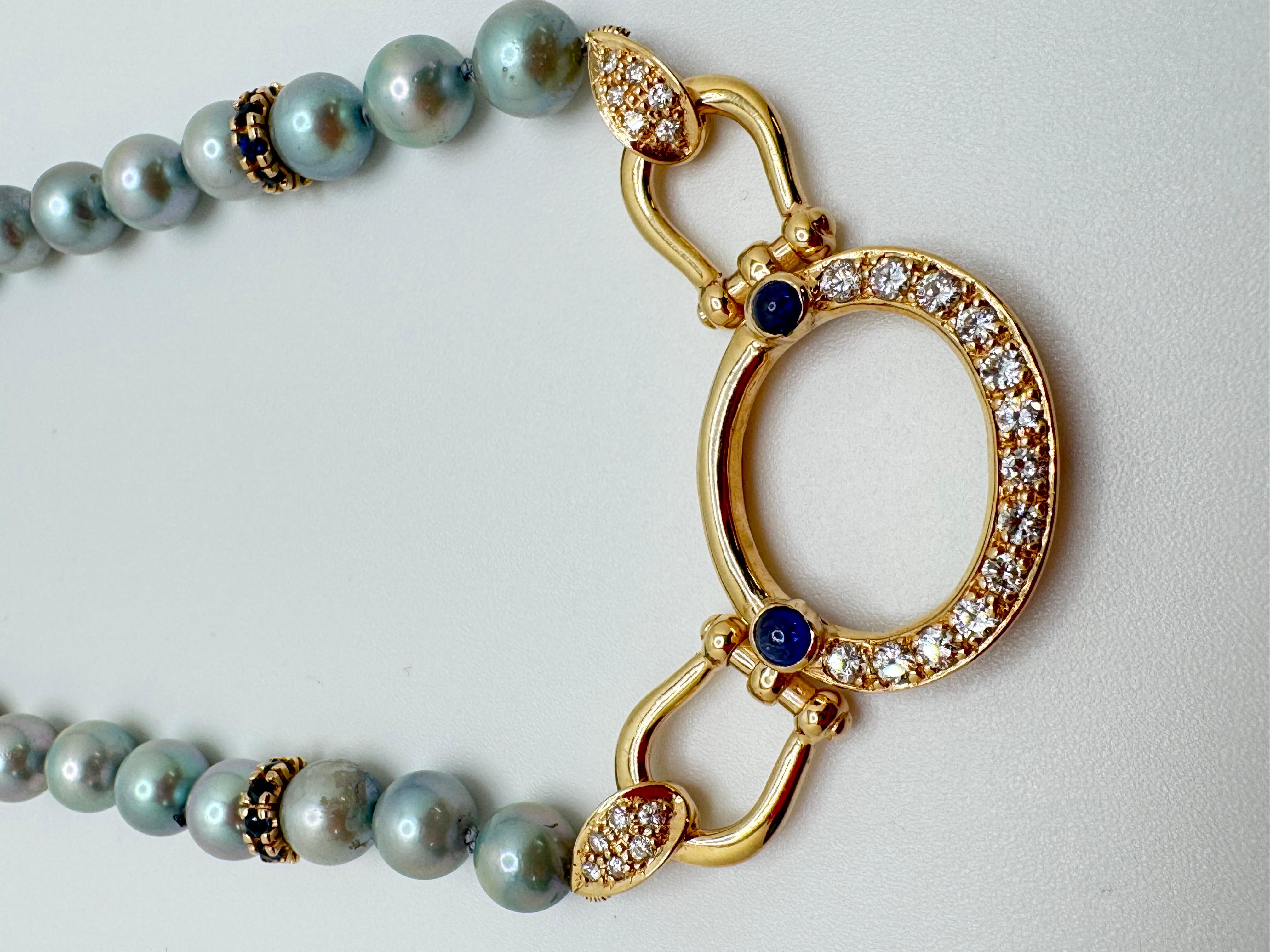 Art Déco 14K YG Freshwater Blue Pearl Necklace in vendita