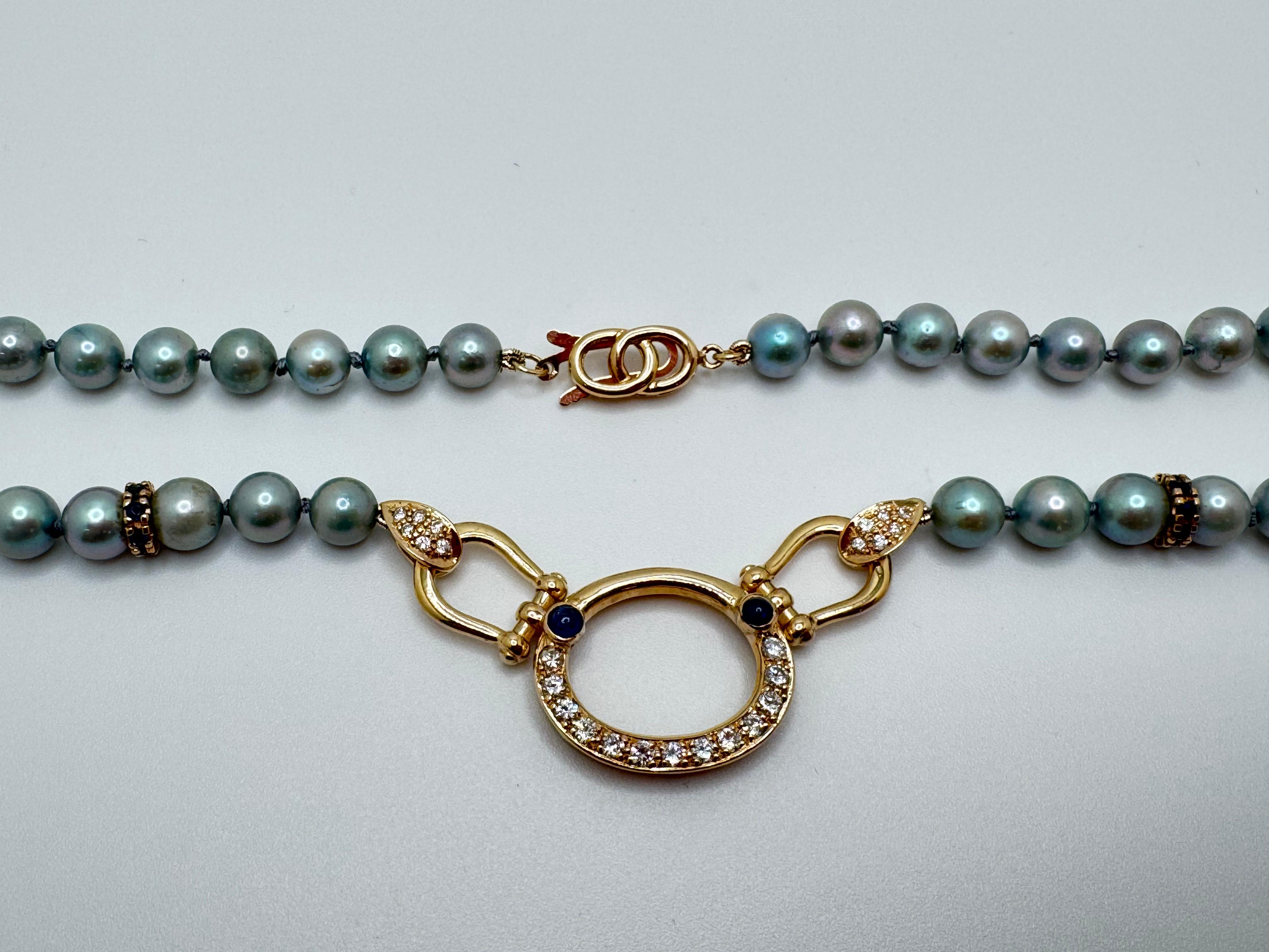 Taglio rotondo 14K YG Freshwater Blue Pearl Necklace in vendita