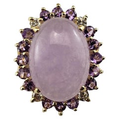 14K YG Jade, Amethyst & Diamond Ring Size 8 JAGi Certified #15762