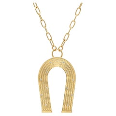 14K Yellow Gold Large Gold and Diamond Horseshoe Necklace