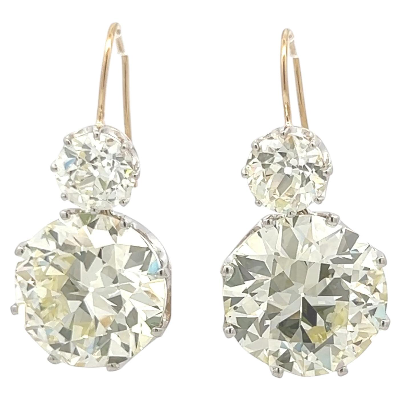 Pendientes de oro amarillo de 14 quilates con cierre de palanca, con diamantes de corte circular y corte europeo antiguo de 29,26 quilates, certificados por el GIA