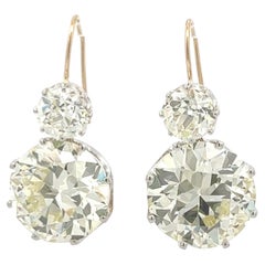 14K YG Leverback Earrings with 29.26ct Circular & Old European Cut Diamonds GIA