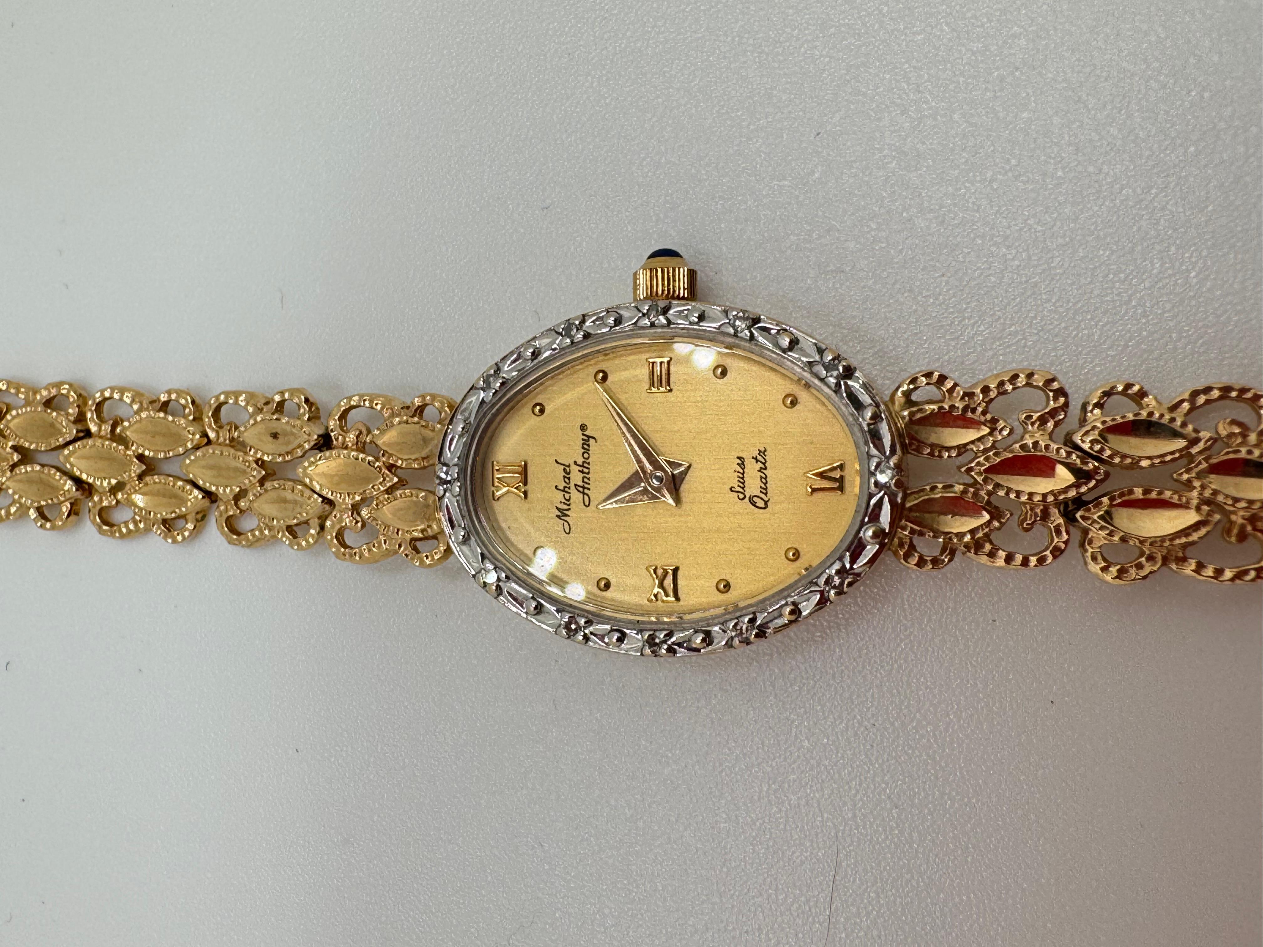 Art Deco 14K YG Michael Anthony Swiss Quartz Watch For Sale