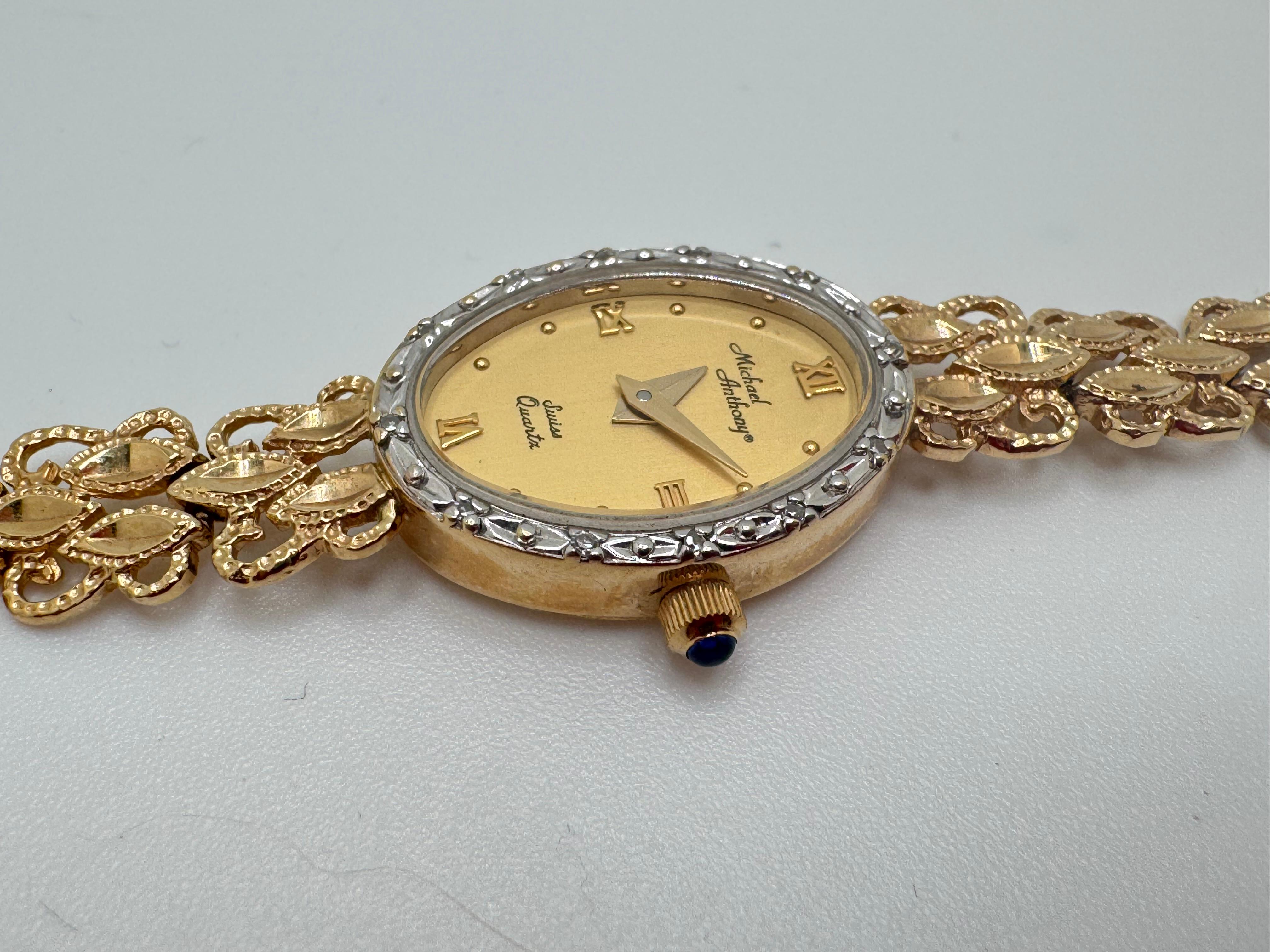 Round Cut 14K YG Michael Anthony Swiss Quartz Watch For Sale