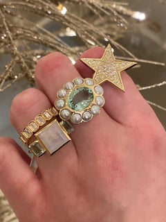 14k YG Morea Green Tourmaline and Pearl Ring