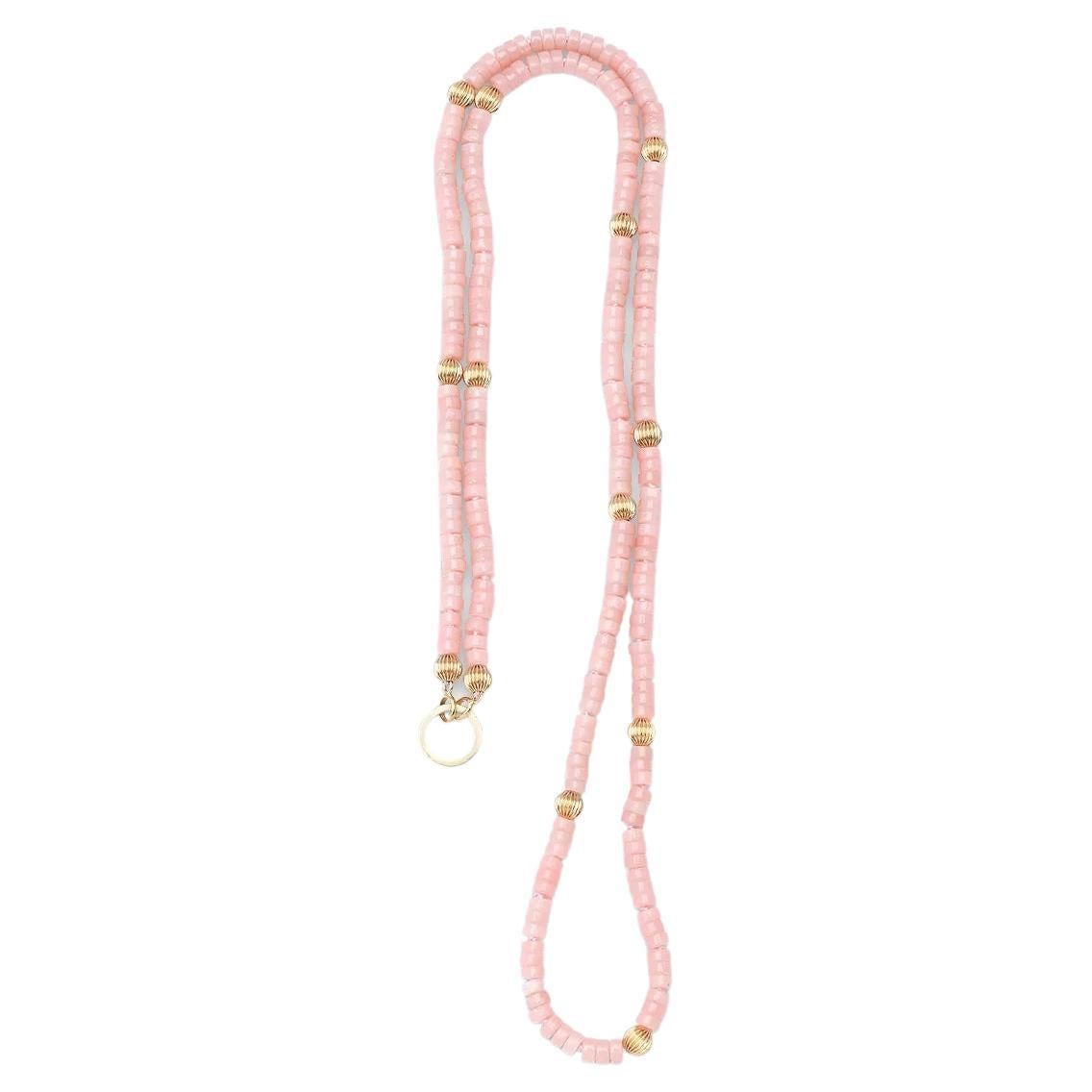 14K Yellow Gold and Pink Opal Beaded Celebration Necklace For Sale