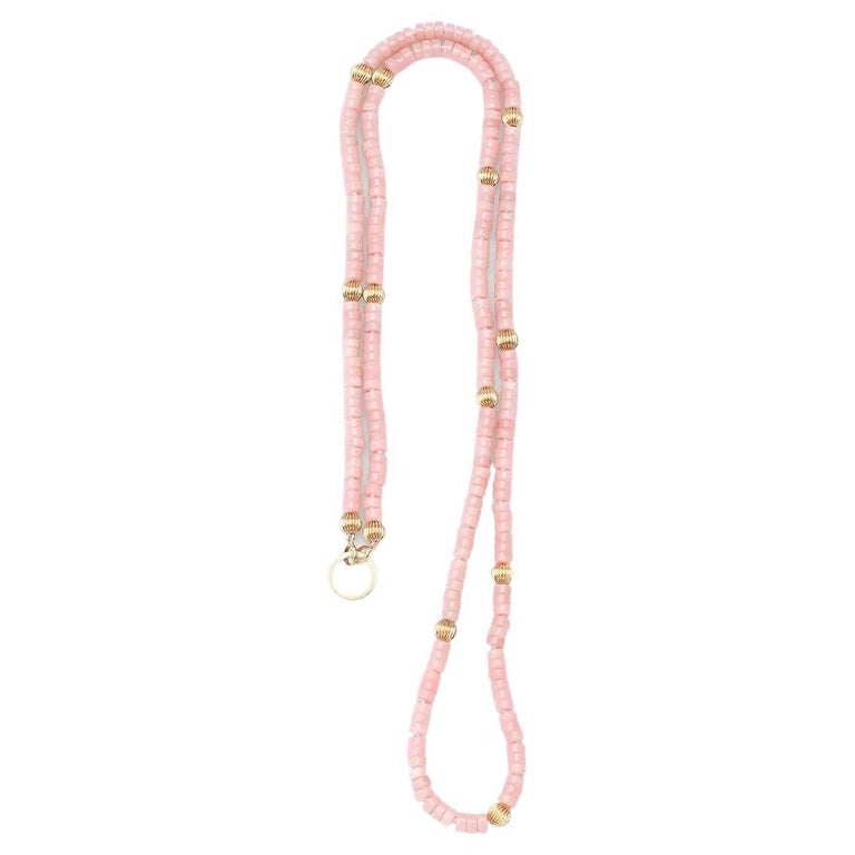 14K Yellow Gold and Pink Opal Beaded Celebration Necklace For Sale at ...