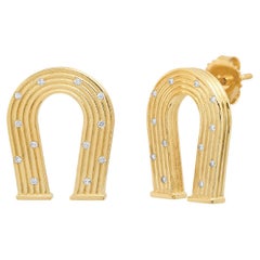 14K Yellow Gold and Diamond Horsehoe Earrings