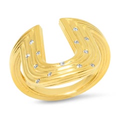 14K Yellow Gold and Diamond Horseshoe Ring
