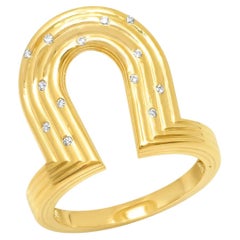 14K Yellow Gold and Diamond Horseshoe Ring