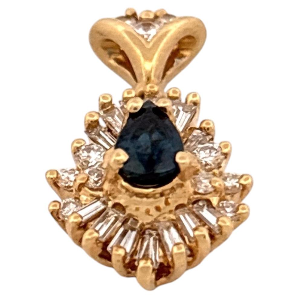 Collana con zaffiro e diamante in oro giallo 14K, 20° secolo in vendita