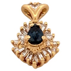 14K Yellow Gold Sapphire and Diamond Pendant Necklace, 20th Century