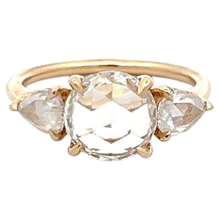 14K YG Three-Stone Ring with 2.02 Carat Rose & Pear Diamonds Size 4 G-VVS2 GIA