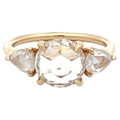 14K YG Three-Stone Ring with 2.02 Carat Rose & Pear Diamonds Size 4 G-VVS2 GIA
