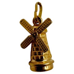 Vintage 14K Yellow Gold Windmill Pendant Necklace, Art Deco, USA