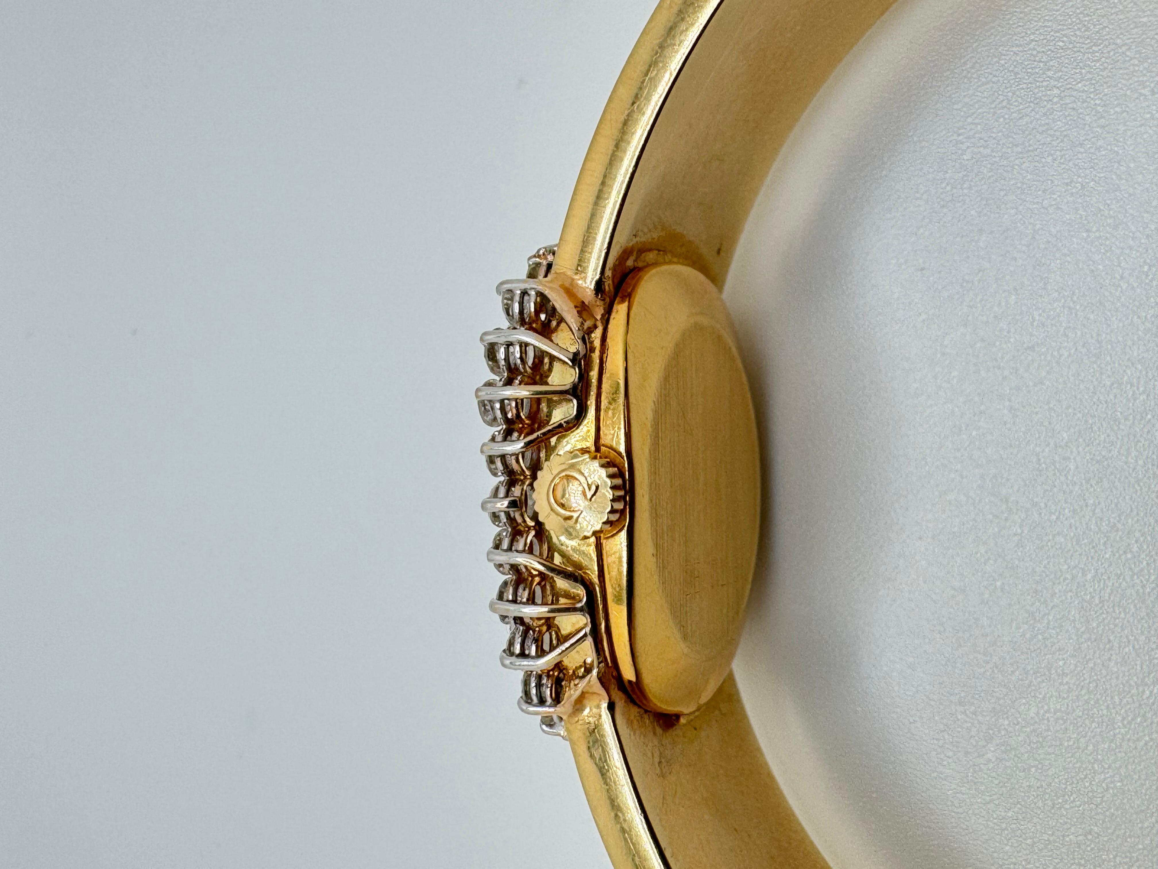 14K YG Wide Bangle Diamond Watch In Good Condition For Sale In Palm Desert, CA