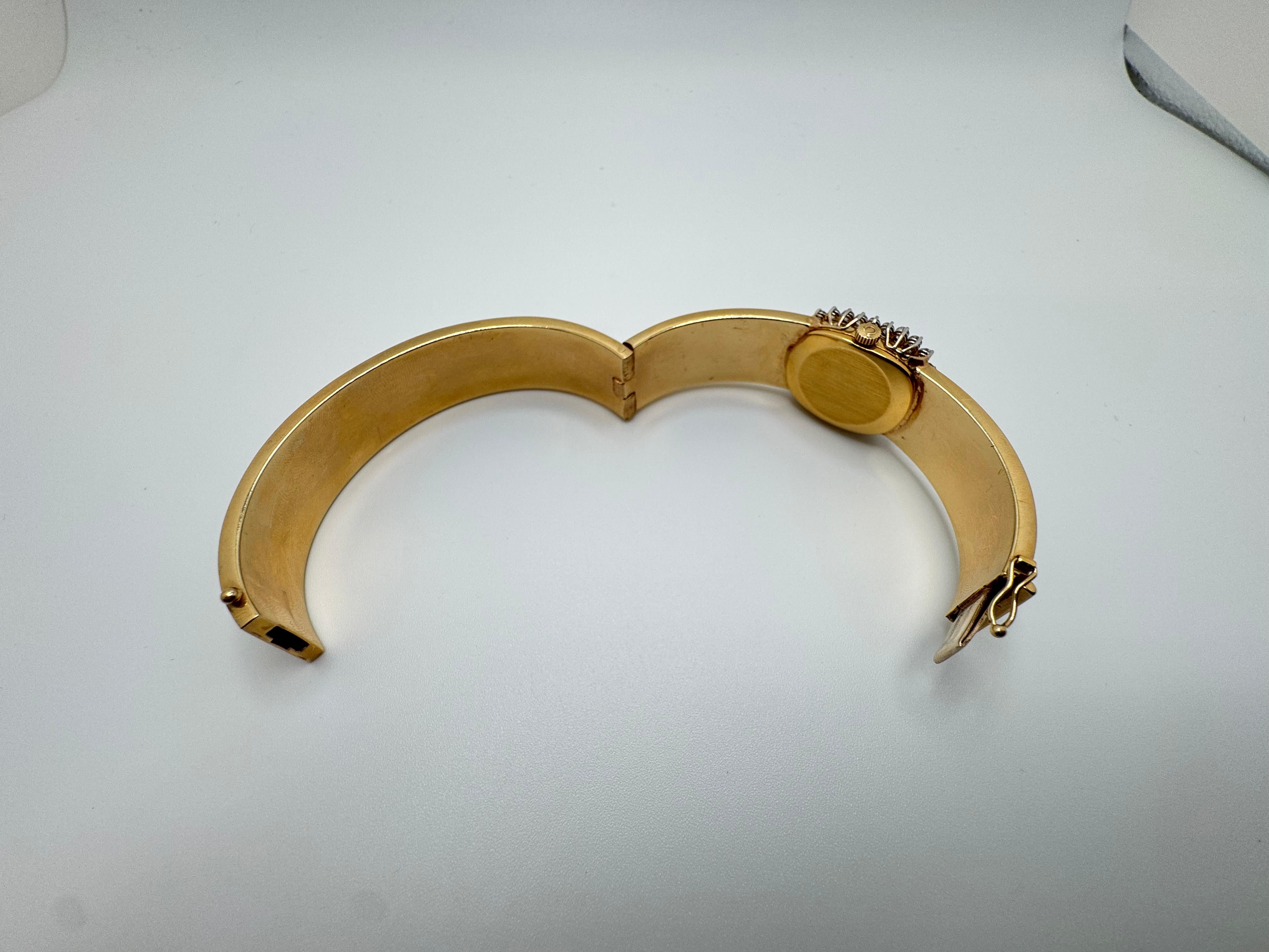 Women's or Men's 14K YG Wide Bangle Diamond Watch For Sale