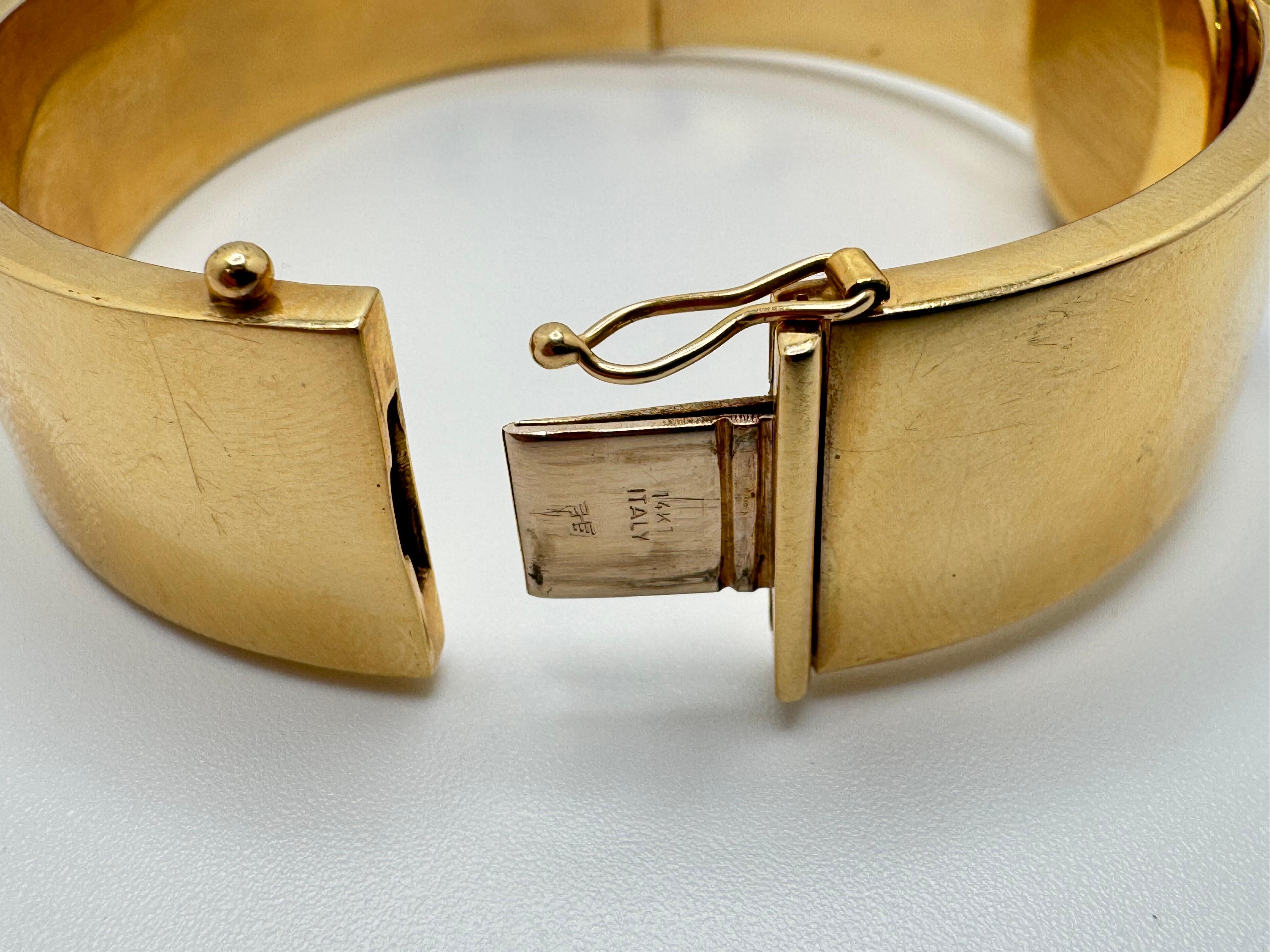 14K YG Wide Bangle Diamond Watch For Sale 1
