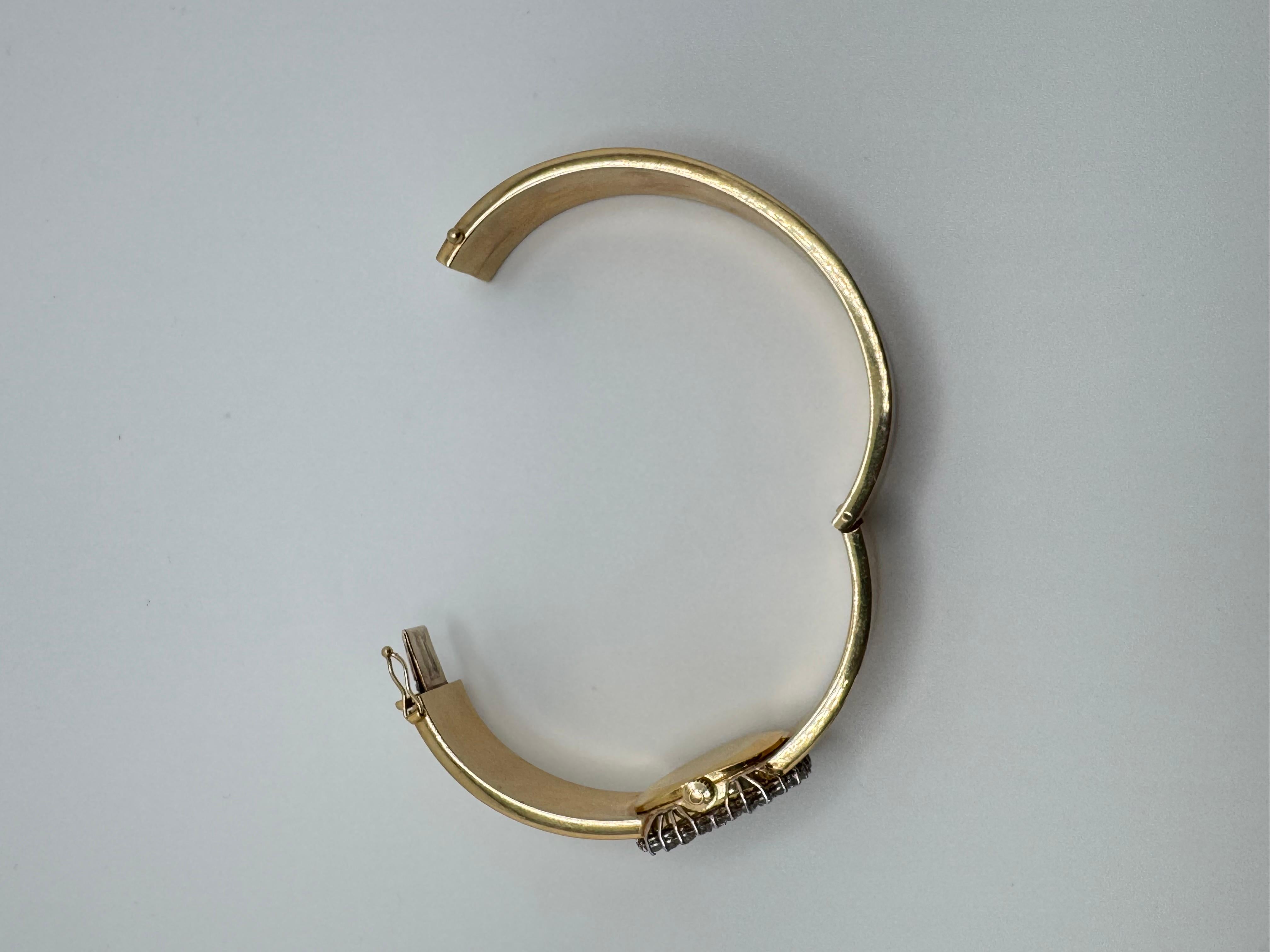 14K YG Wide Bangle Diamond Watch For Sale 2