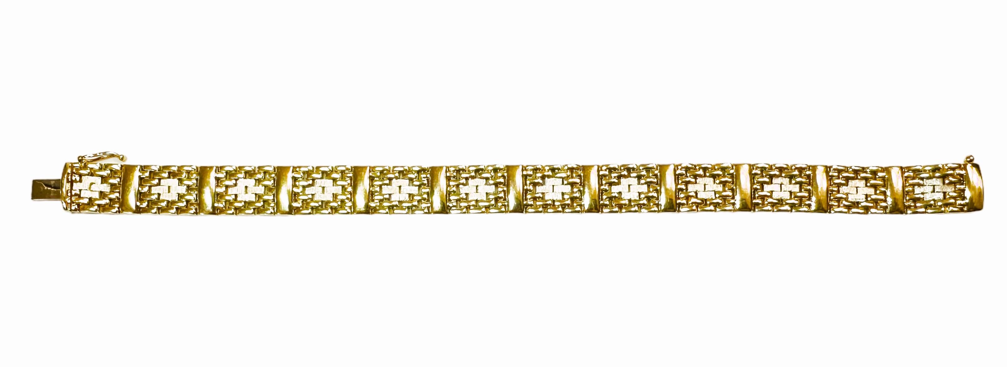 14k YGold Modern Italian Hinged Link Bracelet with Cross Design 21.48 Grams For Sale 10