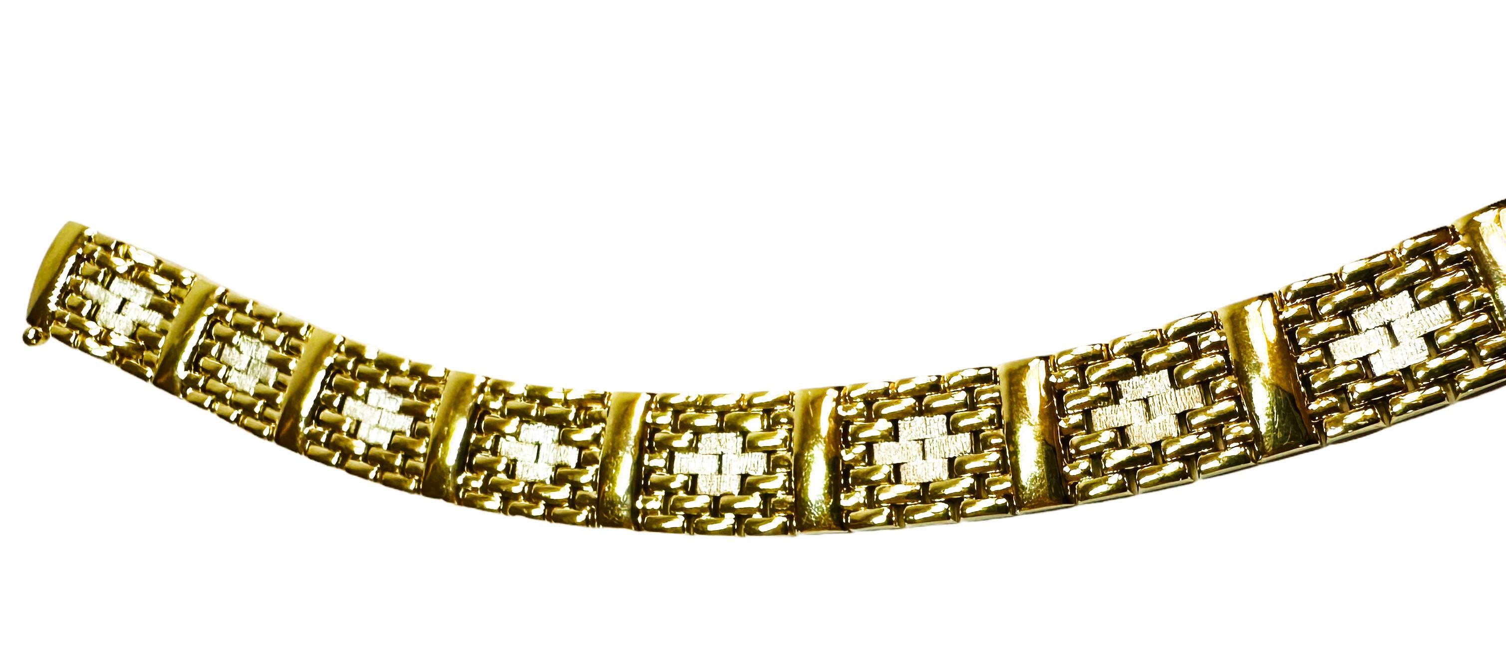 14k YGold Modern Italian Hinged Link Bracelet with Cross Design 21.48 Grams For Sale 3