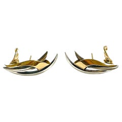 14K YGold & Sterling Modernist Earrings from Canadian Designer Georges Delrue