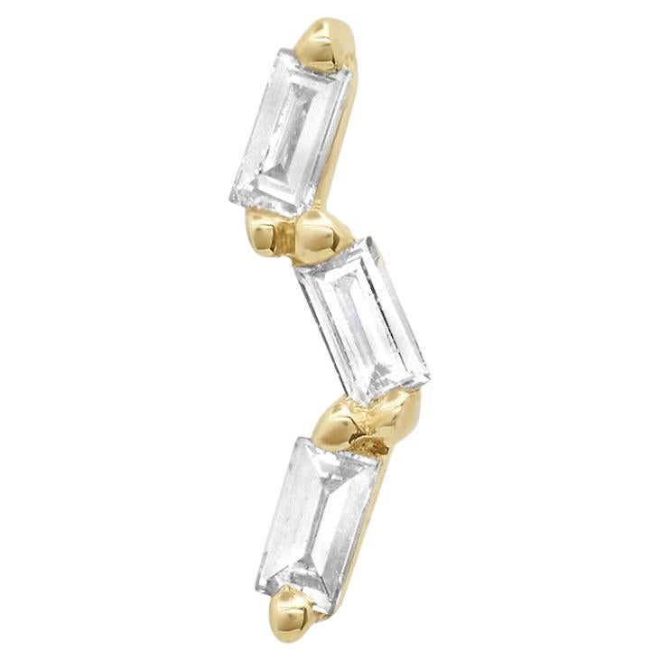 14K "Zig Zag" Baguette Diamond SINGLE Stud Earring For Sale