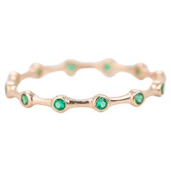14K Zircon Tiny Bamboo Ring Gold Bamboo Shape Eternity Green Zircon Ring