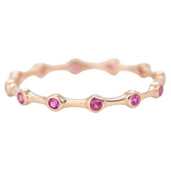14K Zircon Tiny Bamboo Ring, Gold Bamboo Shape Eternity Pink Zircon Ring