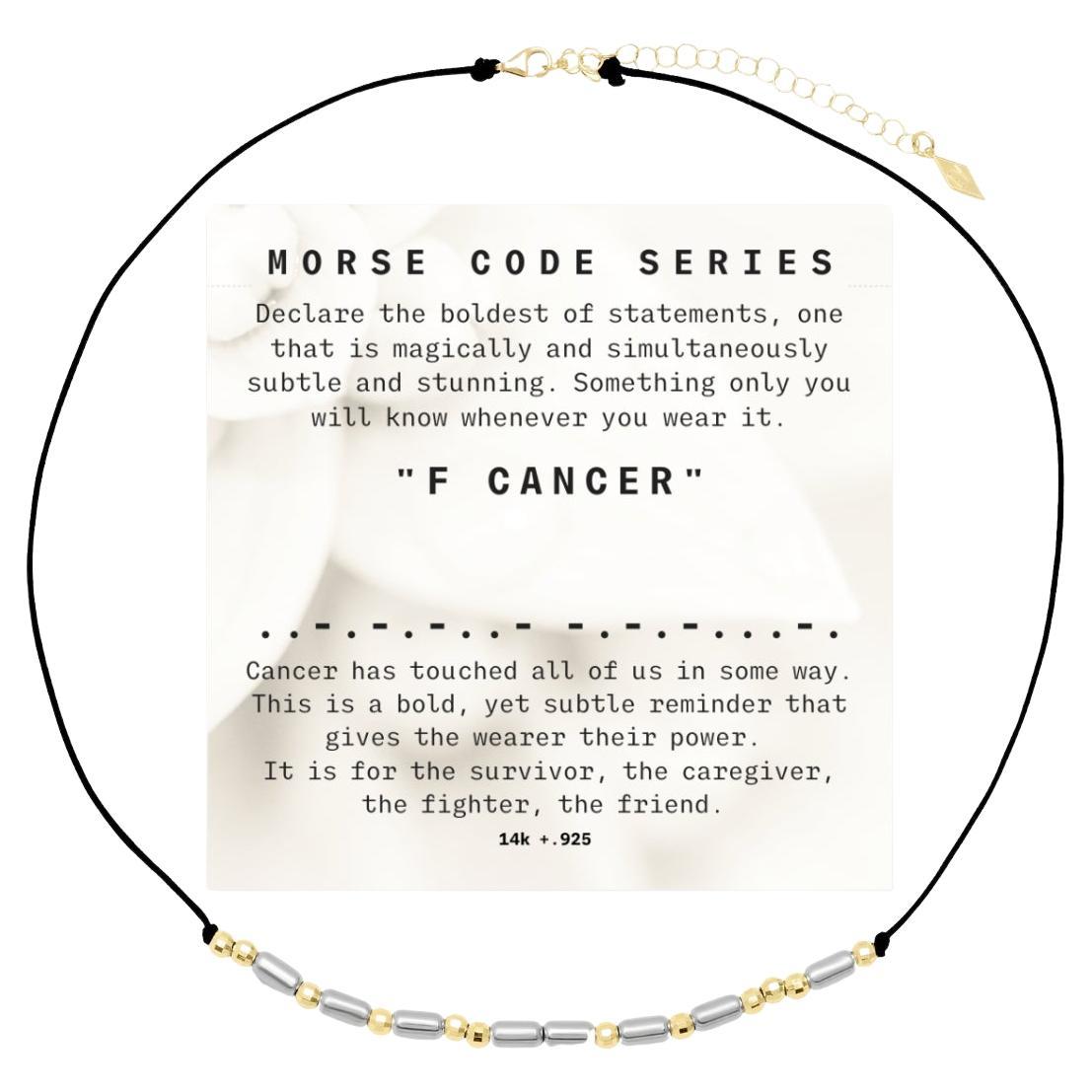 14K+.925 "Morse Code" Series F CANCER Choker/Necklace on Adjustable Macrame Cord For Sale