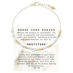 14K+.925 "Morse Code" Series GRATITUDE Bracelet on Adjustable 14K Gold Chain