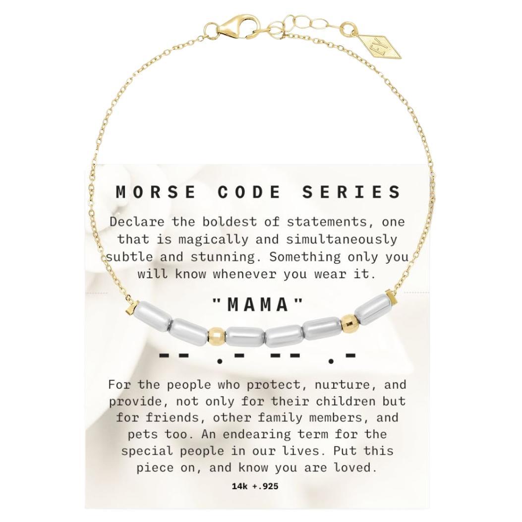 14K+.925 "Morse Code" Series MAMA Bracelet on Adjustable 14K Gold Chain For Sale