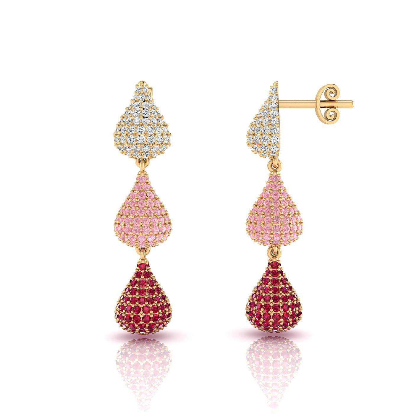 Contemporary 14karat Pavé Diamond, Sapphire & Ruby Love Earrings For Sale