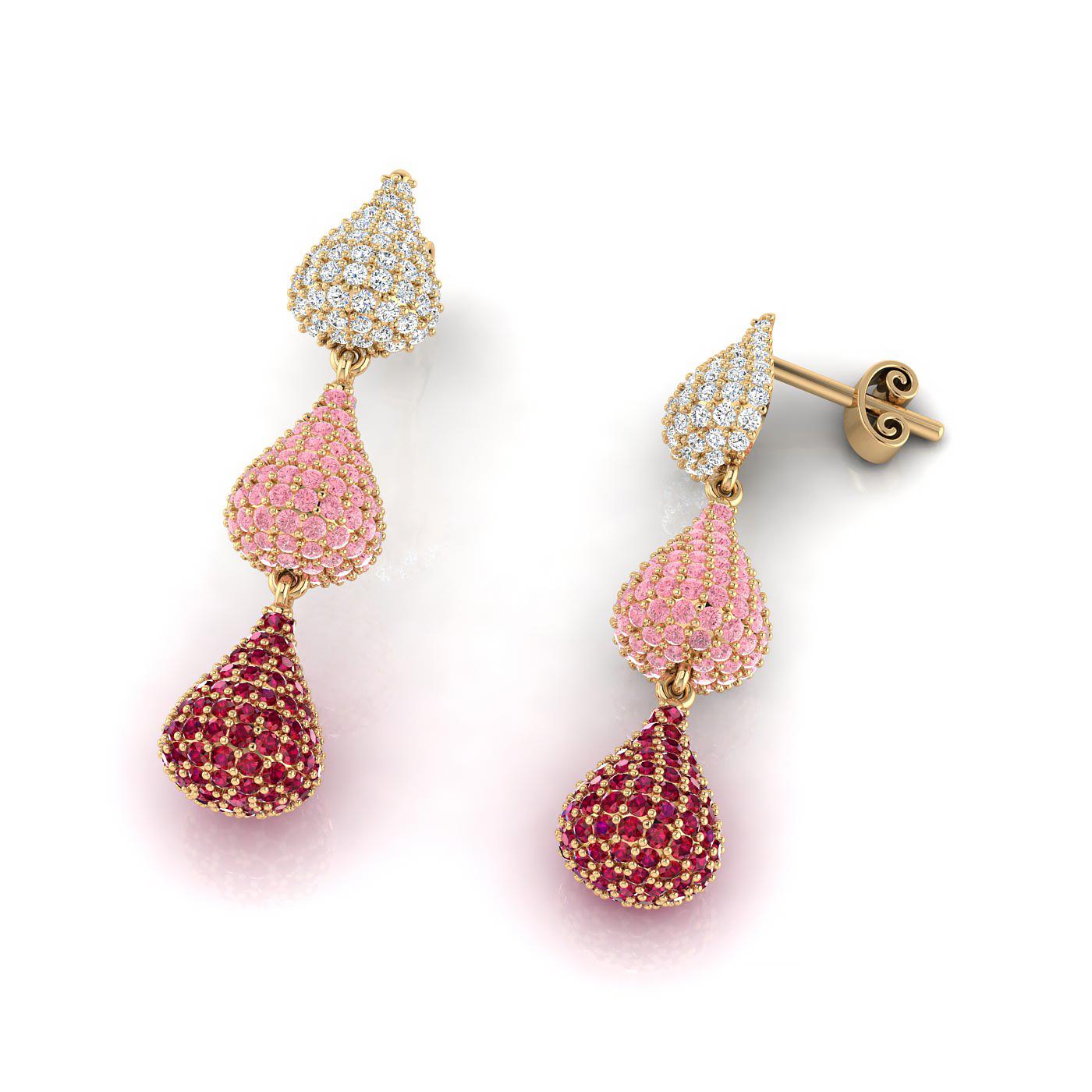 Round Cut 14karat Pavé Diamond, Sapphire & Ruby Love Earrings For Sale
