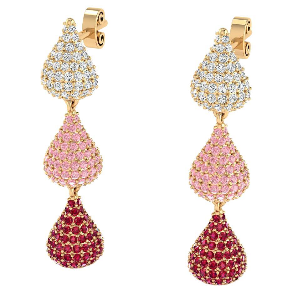 14karat Pavé Diamond, Sapphire & Ruby Love Earrings For Sale