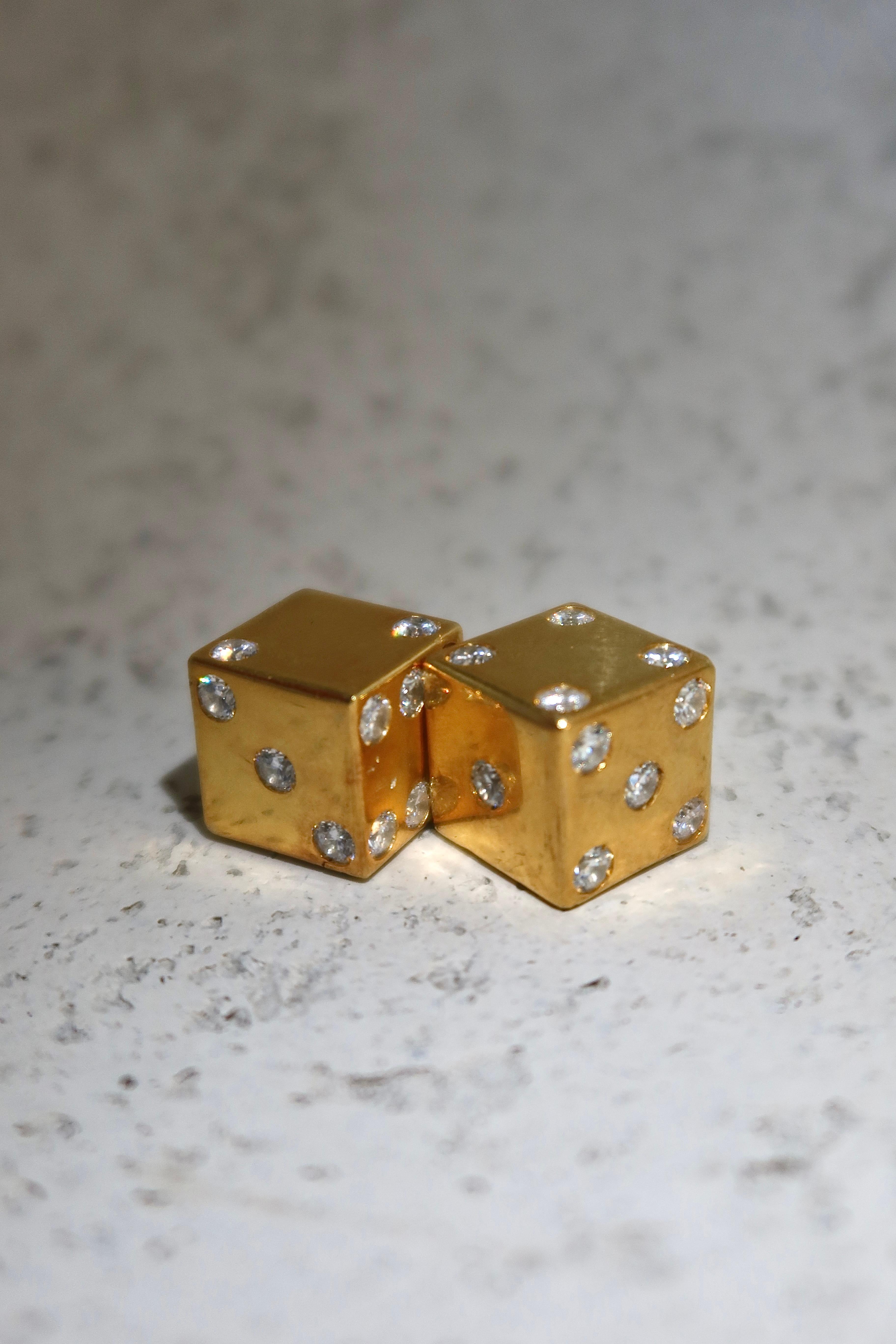 Life sized dice. Desk Jewels. Seven carats of diamonds in 14k solid gold.