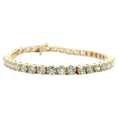 14Karat Yellow Gold 9.70 Carat Round-cut Diamond 4-Prong Tennis Bracelet