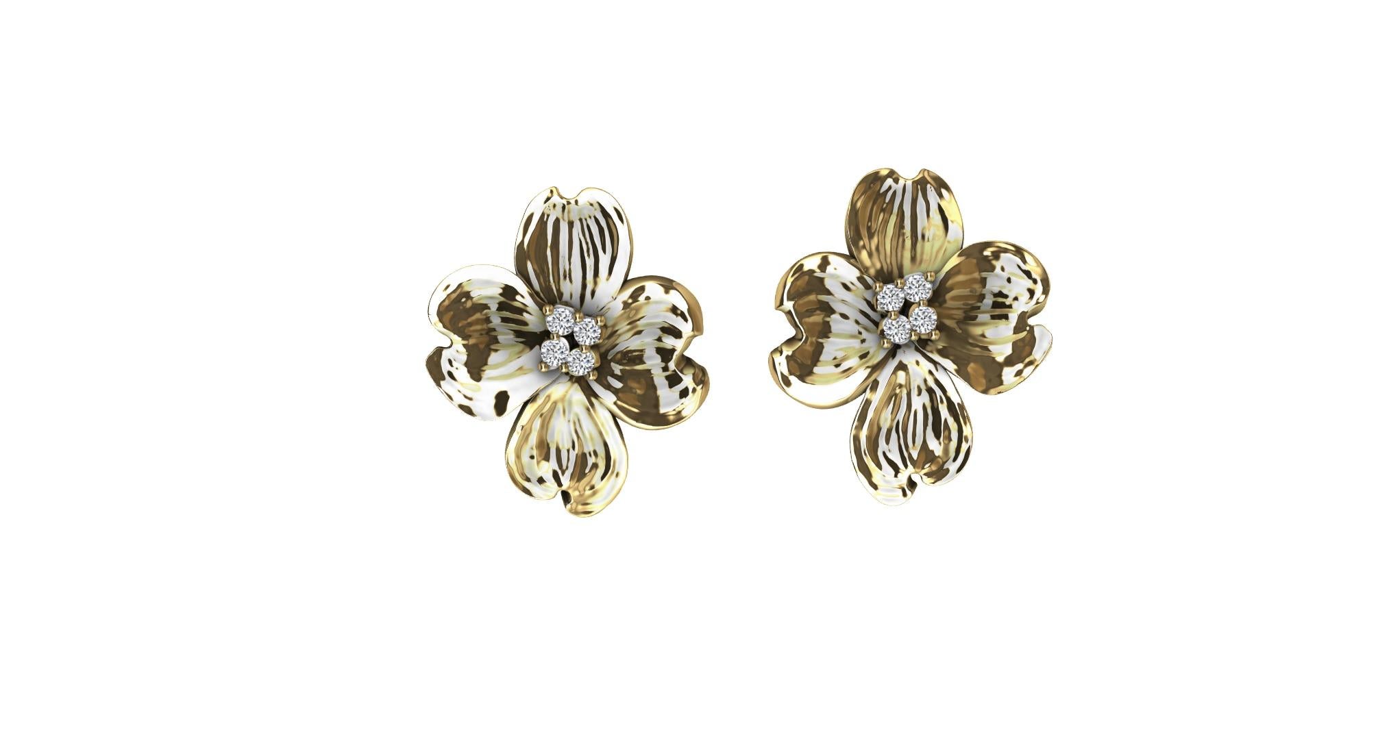 Contemporain Boucle d'oreille en or jaune 14 carats avec diamants et bois de chêne en vente