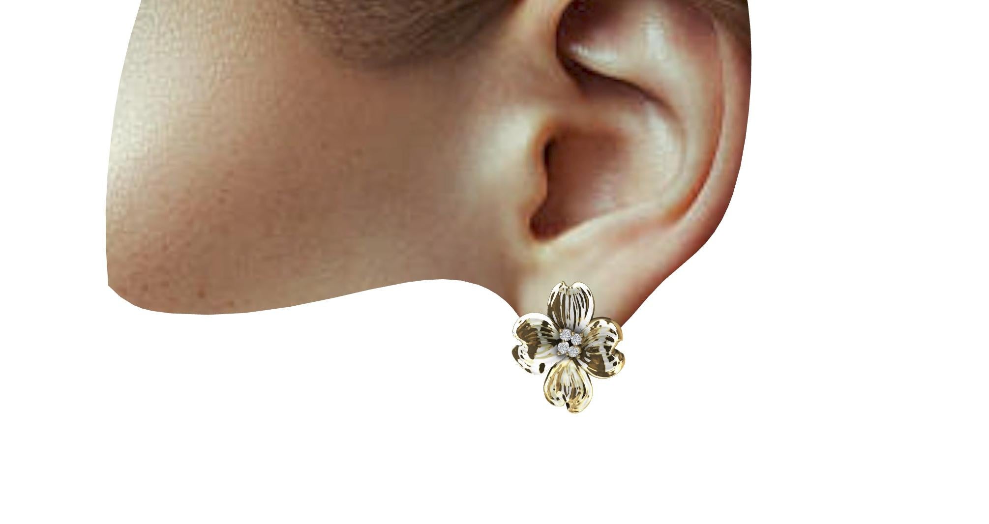 Boucle d'oreille en or jaune 14 carats avec diamants et bois de chêne Neuf - En vente à New York, NY