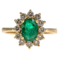 Vintage Princess Diana Syle 14kg Emerald and Diamond Cocktail Ring