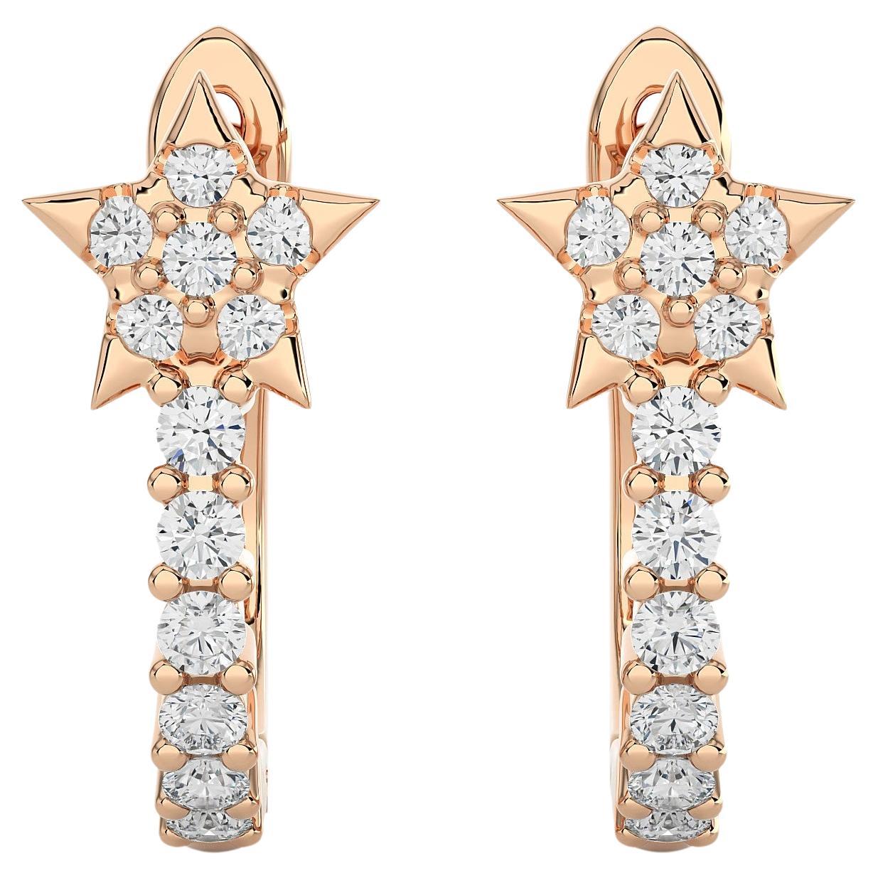 14KR Gold - Modern Diamond And Pearl Huggie Earrings (0.23 Ct). For Sale