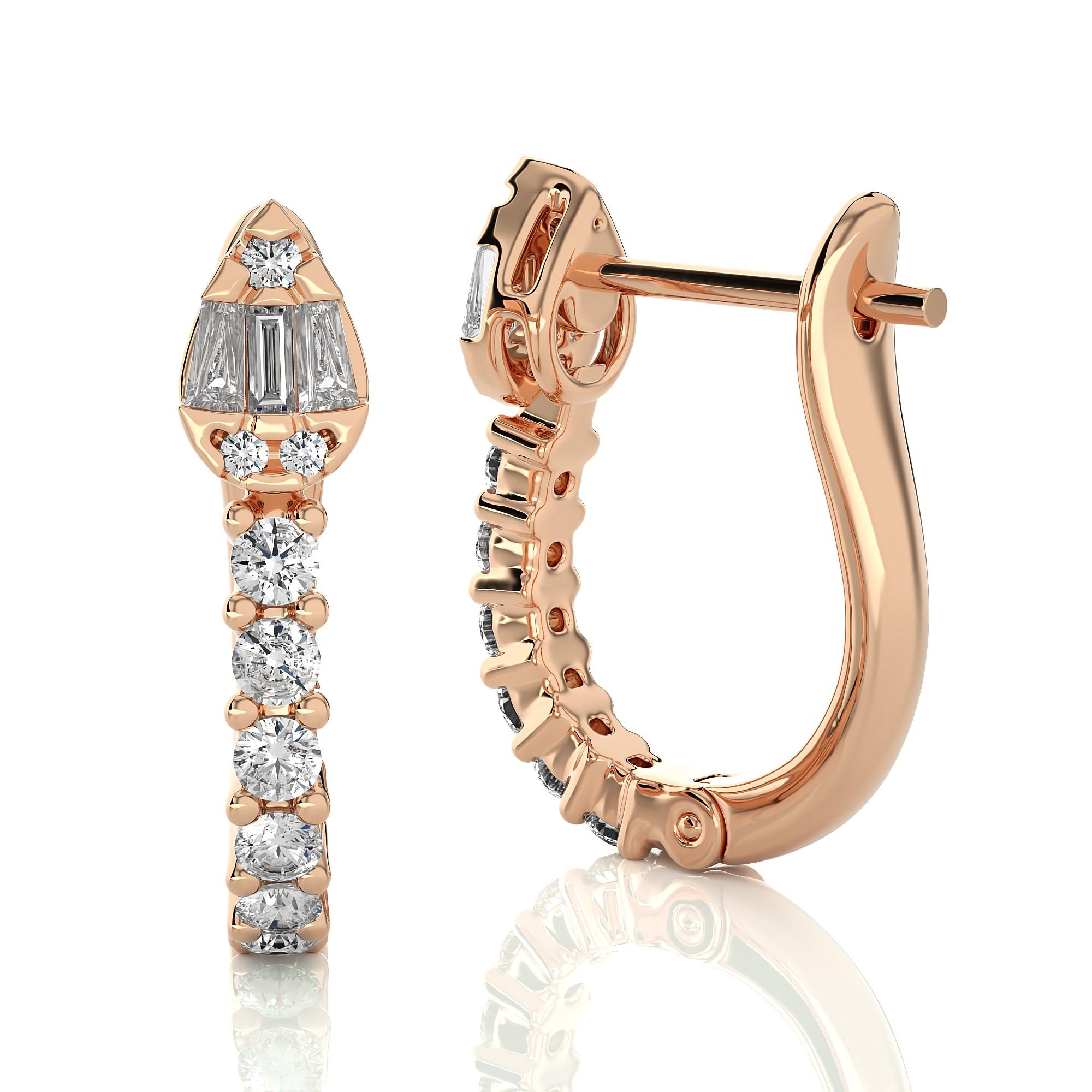 Modern Diamond Huggie Earrings.

Unveiling these stunning Natural Earth-Mined Diamond stud earrings, the pair boasts a row of diamonds, lovingly ensconced in a secure classic 4-prong setting, forming a scintillating display with a combined weight of