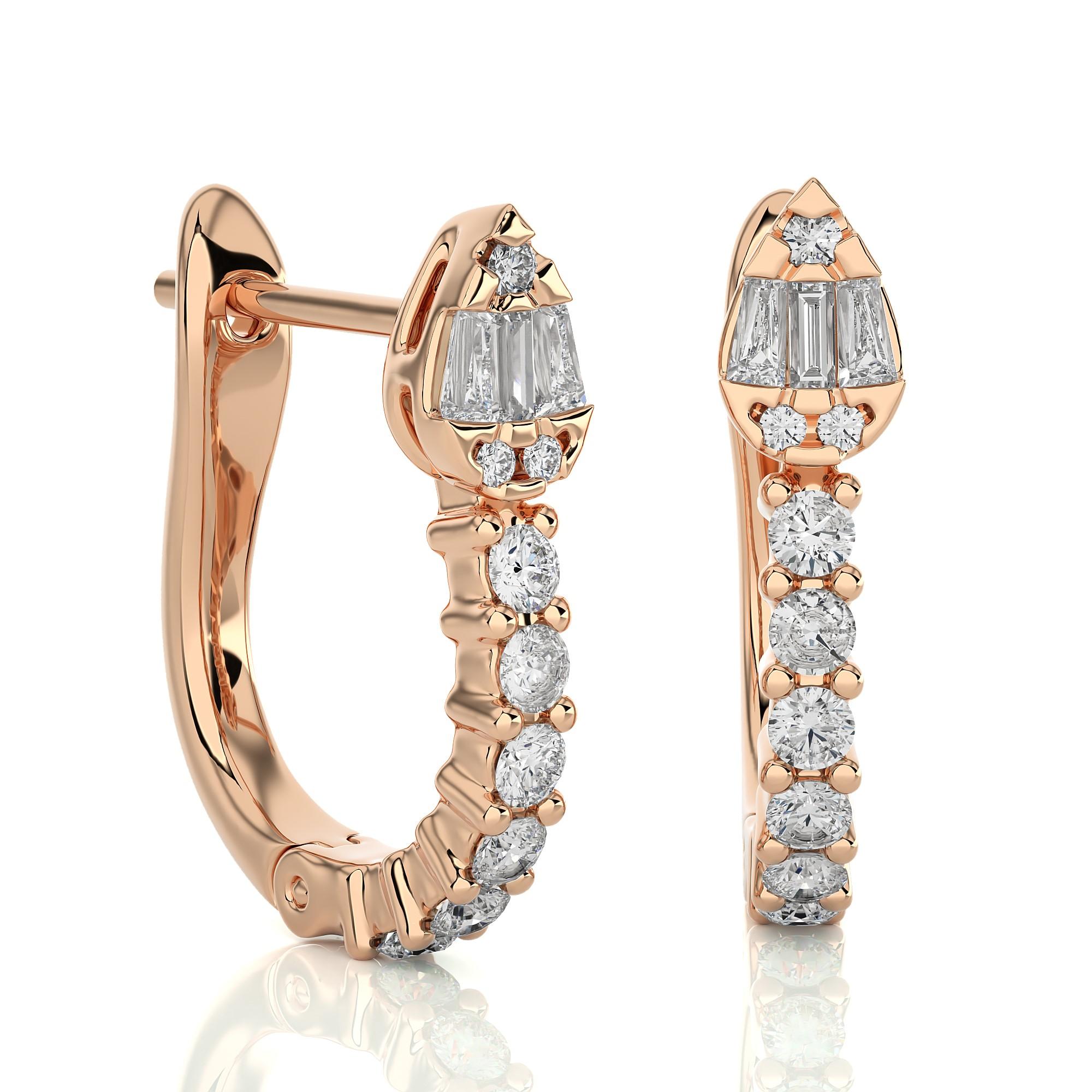 Round Cut 14KR Gold - Modern Diamond Huggie Earrings (0.30 Ct). For Sale