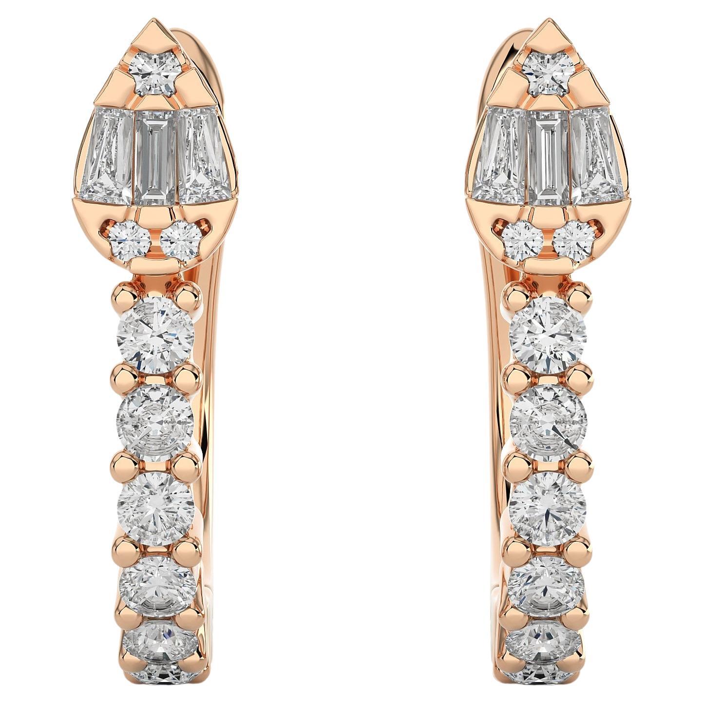 14KR Gold - Modern Diamond Huggie Earrings (0.30 Ct). For Sale