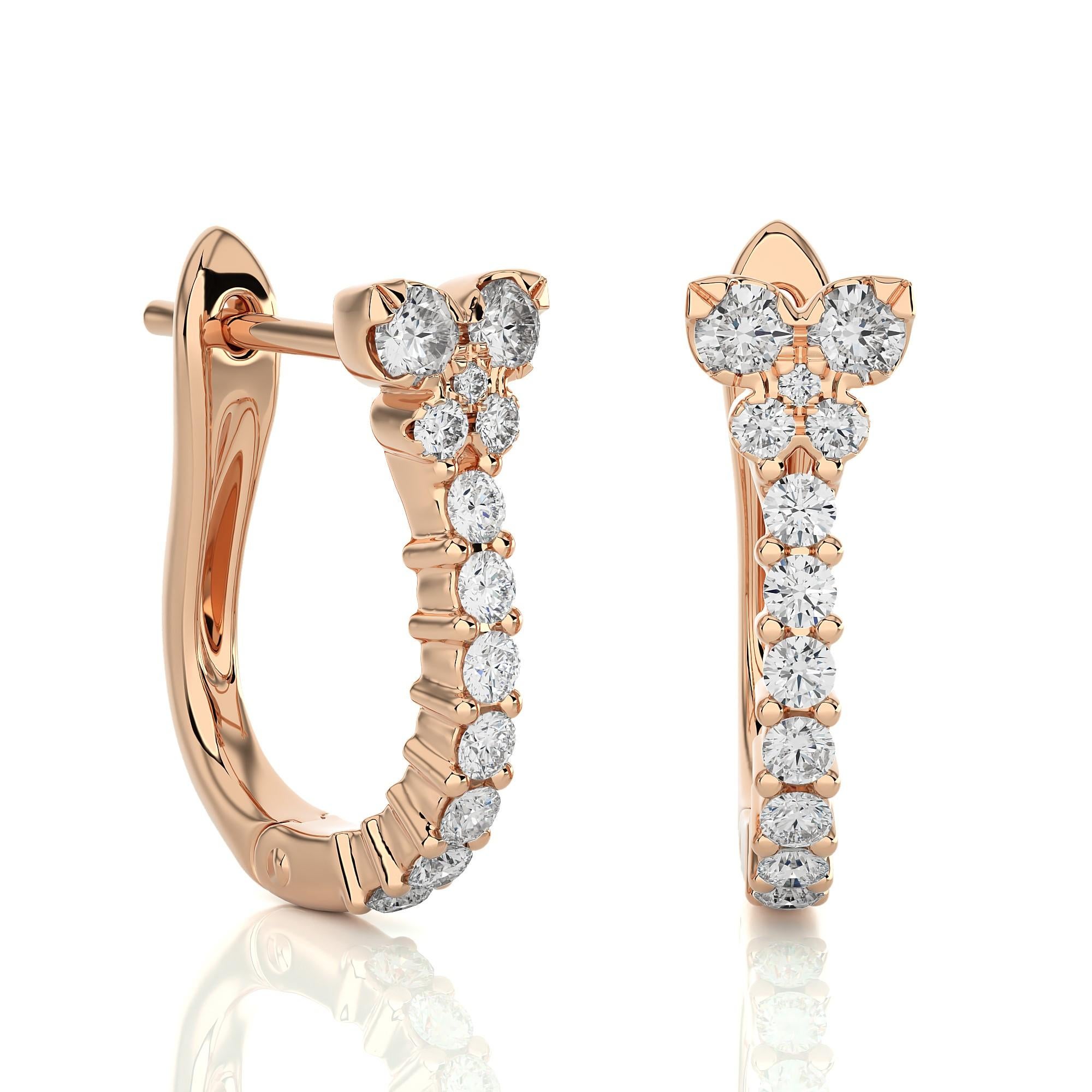 Round Cut 14KR Gold - Modern Diamond Huggie Earrings (0.31 Ct). For Sale
