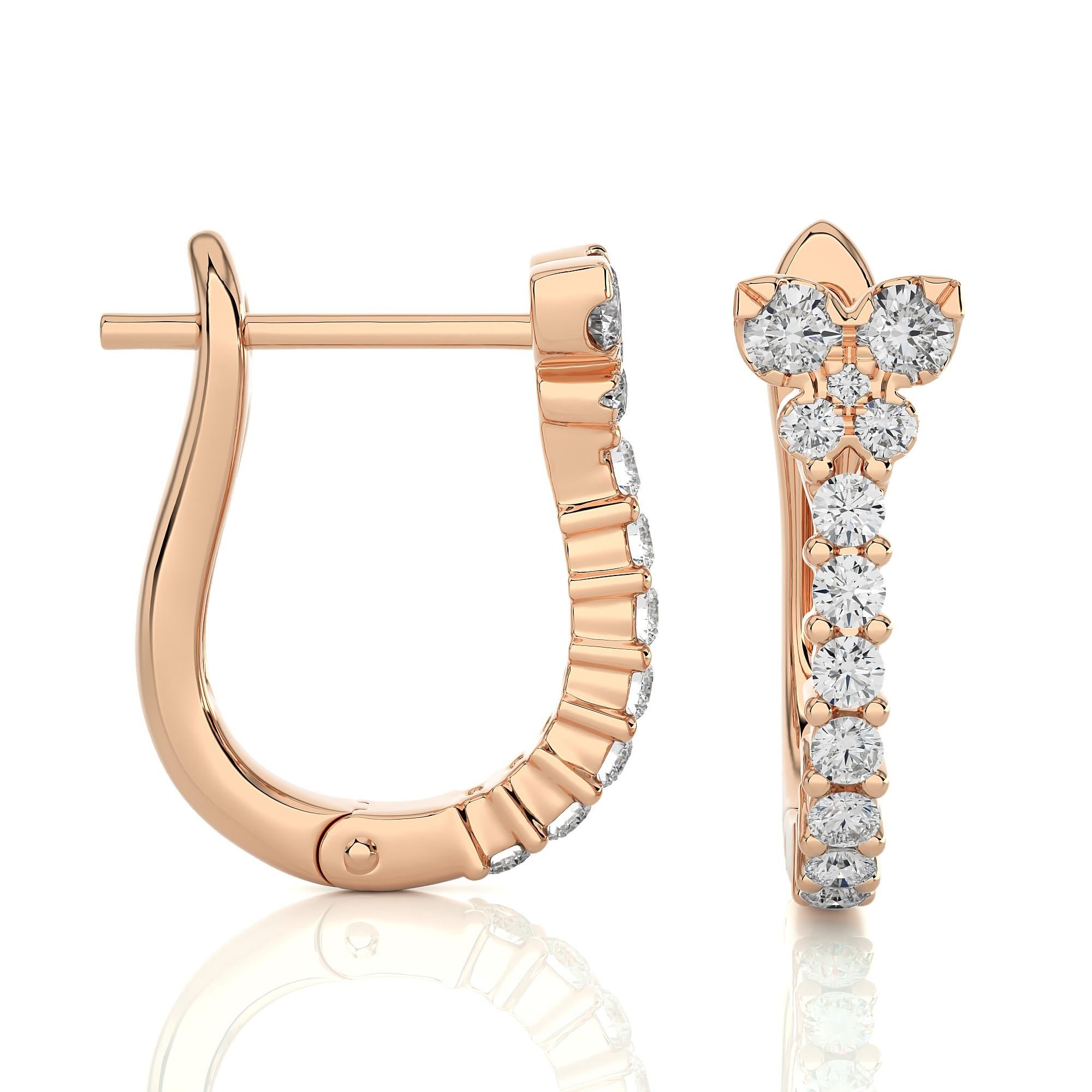 Taille ronde Boucles d'oreilles Huggie en or 14KR et diamants modernes (0,31 carat). en vente